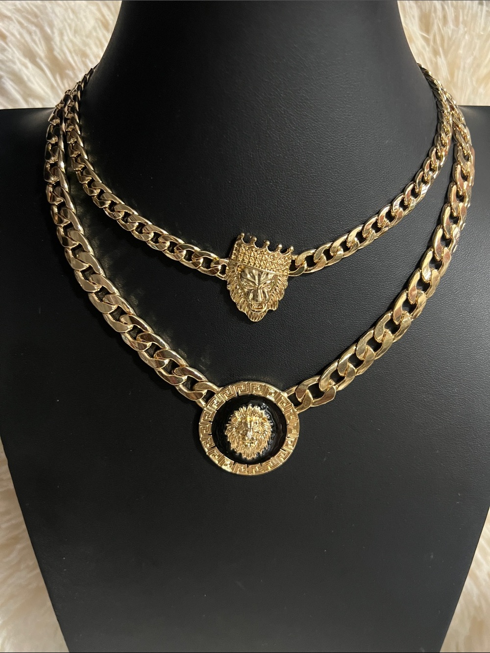 Gold Tone Lion Medallion Layered Necklace - Women Jewelry